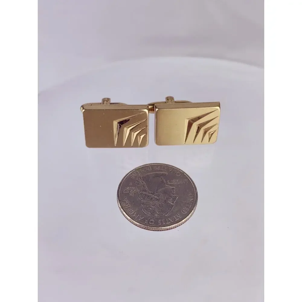 Modernist Chevron Arrow 10k Gold Plated Cufflinks Rectangle Vintage